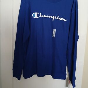 Champion Long Sleeve Tee in Royal Blue with White Logo